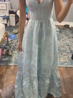 Crystal Doll Light Blue Lace Corset Prom Gown